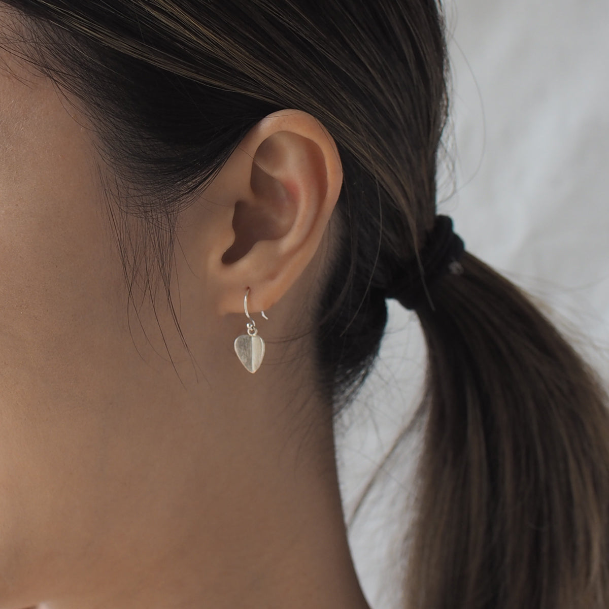 HEART LEAF Handmade Silver Hook Earrings