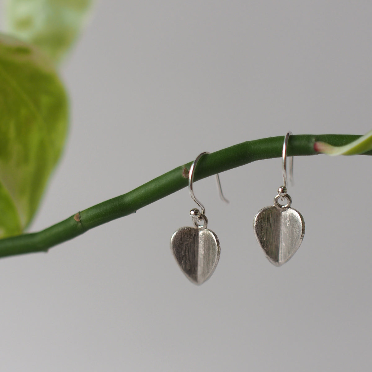 HEART LEAF Handmade Silver Hook Earrings