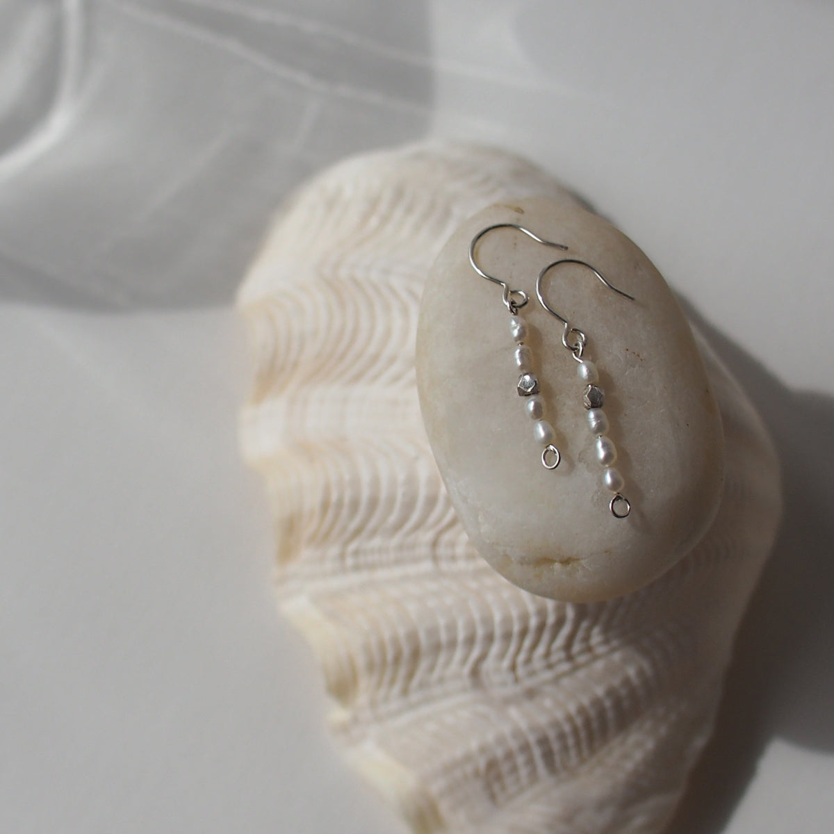 PEARL Handmade Silver and Pearl Beads Hook Earrings