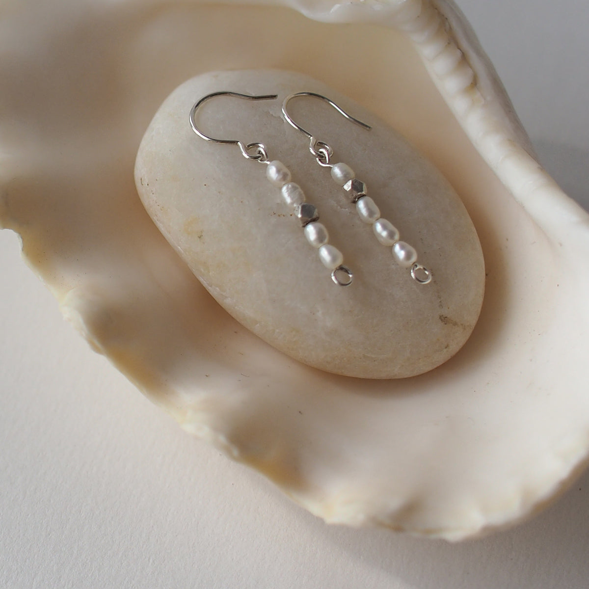PEARL Handmade Silver and Pearl Beads Hook Earrings